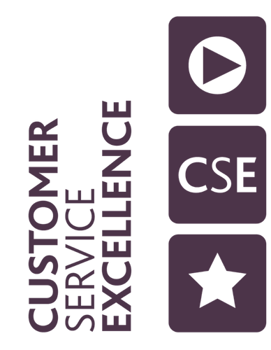 Customer Service Excellence logo in purple